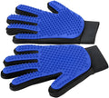 Blue pet grooming gloves with silicone tips for dog cat horse hair removal