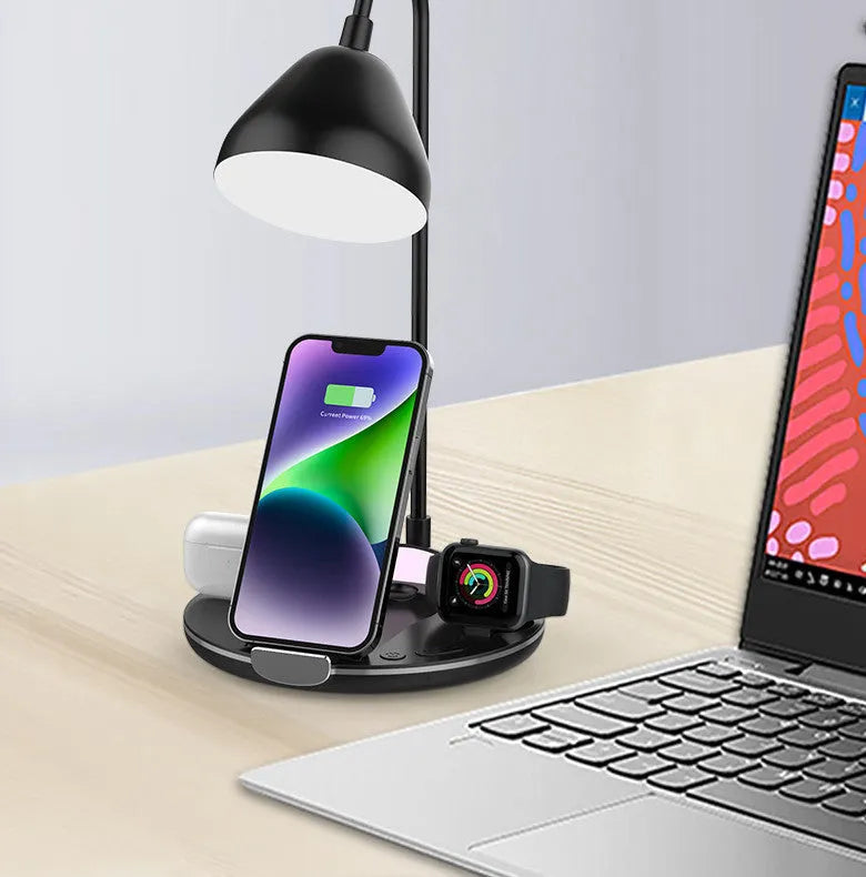 Black folding magnetic wireless charger for iPhone and AirPods with stand function