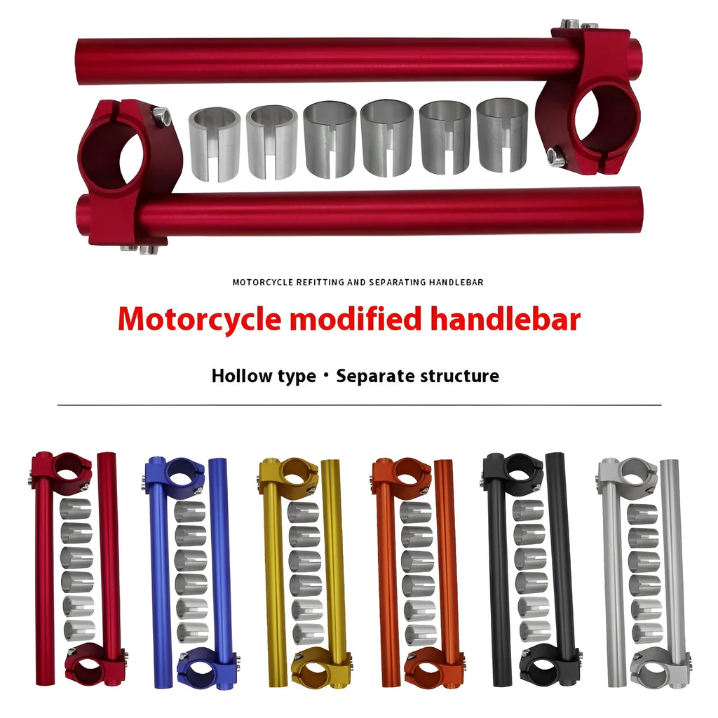 CNC separated motorcycle handlebar in aluminium alloy, universal fit, shown as a pair for motorcycle modification.