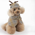 Camel coloured cotton pet cloak with adjustable hood shown on dog model