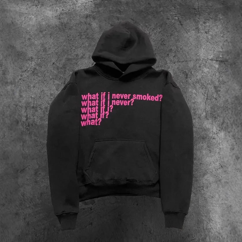 Black heavyweight hooded sweater with white letter print graphic design streetwear