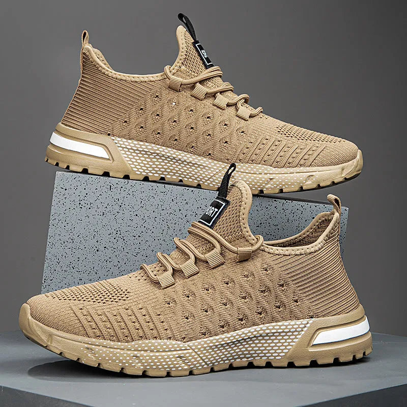 Men's solid colour casual shoes with mesh upper in Army Green, shown in EU size 42.