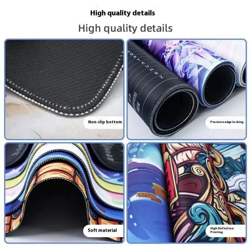 Anime pattern gaming desk mat with rubber cloth construction and non-slip base in multiple size options