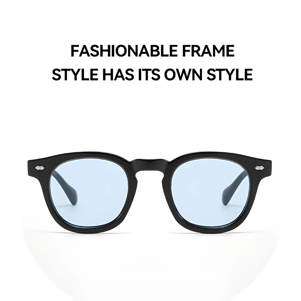 Round rim plastic sunglasses in bright black frame with simple retro design for sun protection