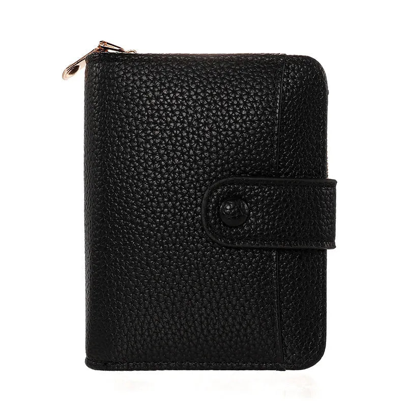 Women's lychee pattern PU leather short wallet showing card slots and cash compartment