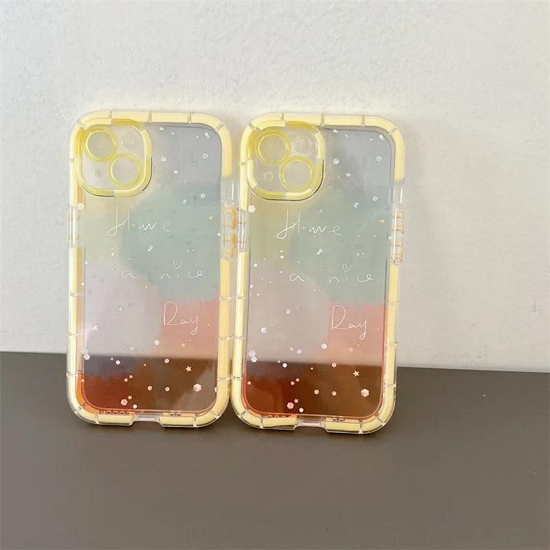 Minimalist contrast colour silicone iPhone case with yellow edge trim on phone
