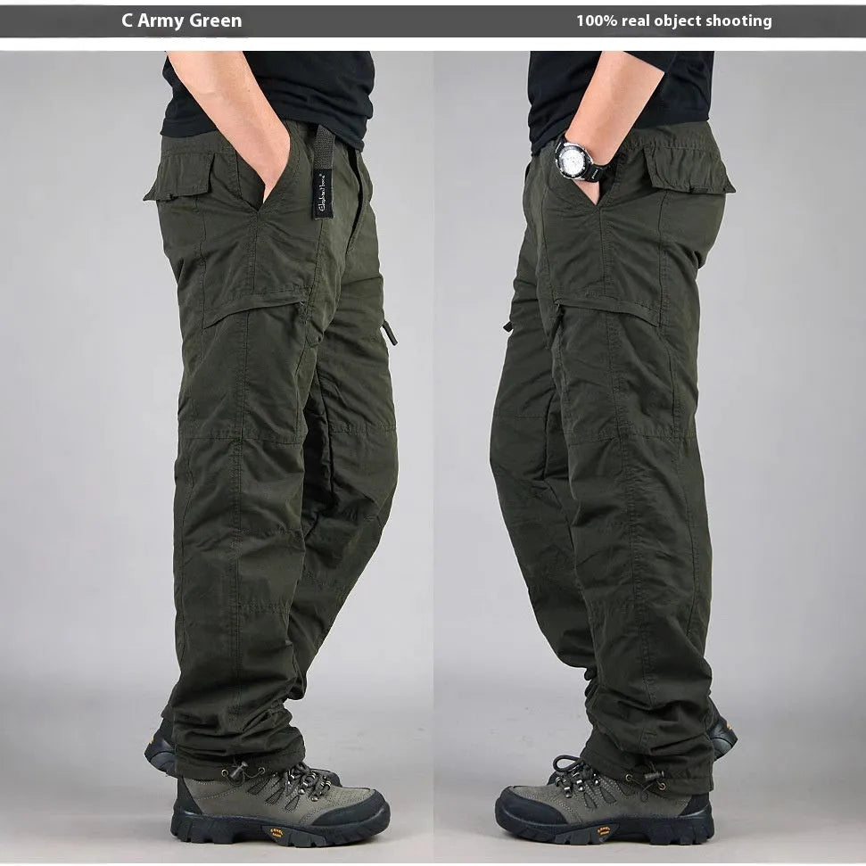 Men's stone-washed cotton overalls with wool lining in loose straight-leg fit