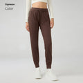 Women's high waist yoga pants with drawstring in cotton blend fabric multiple colours