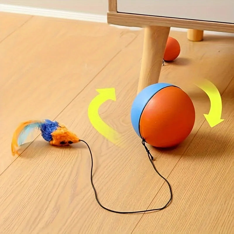 Blue and orange soft plush mouse cat toy for interactive indoor exercise.