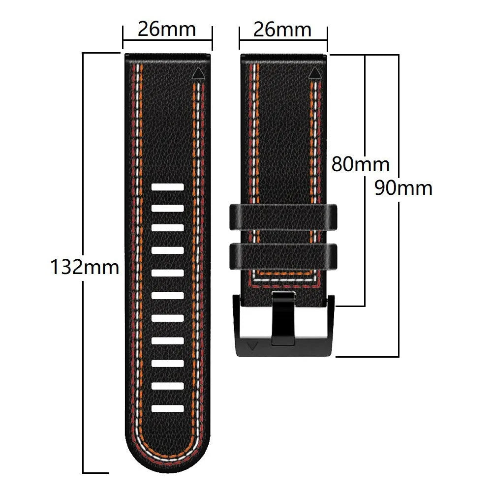 Silicone leather quick release watchband for Garmin Fenix smartwatches in multiple colour options