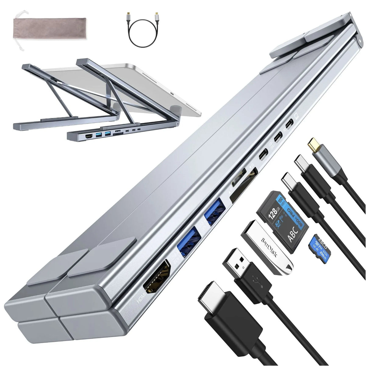Aluminium alloy foldable laptop docking station with multi-interface hub connectivity