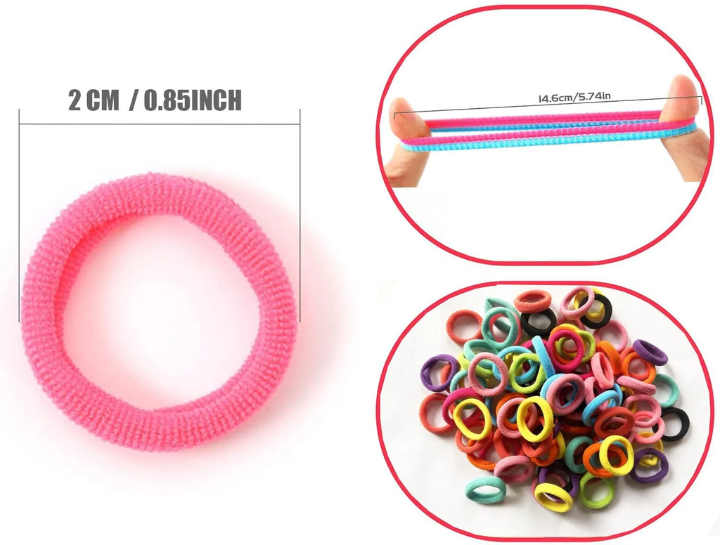 100 seamless cotton baby hair ties in 10 colours, small 0.85-inch gentle elastic bands for toddlers