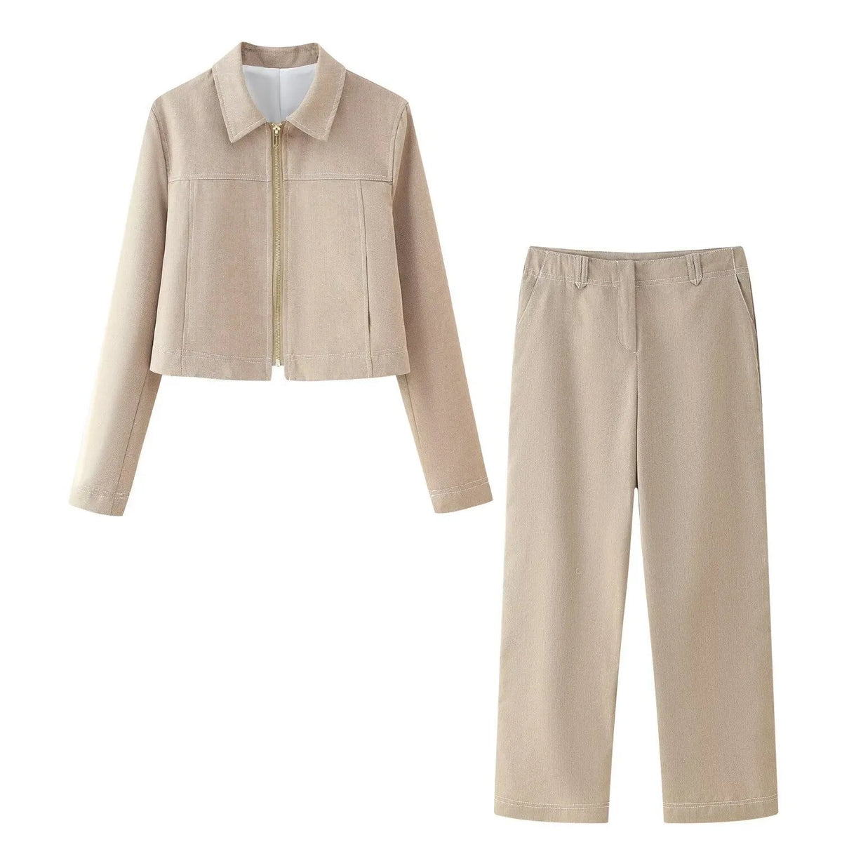 Women's two-piece suit set with 3D herringbone pattern, jacket and trousers
