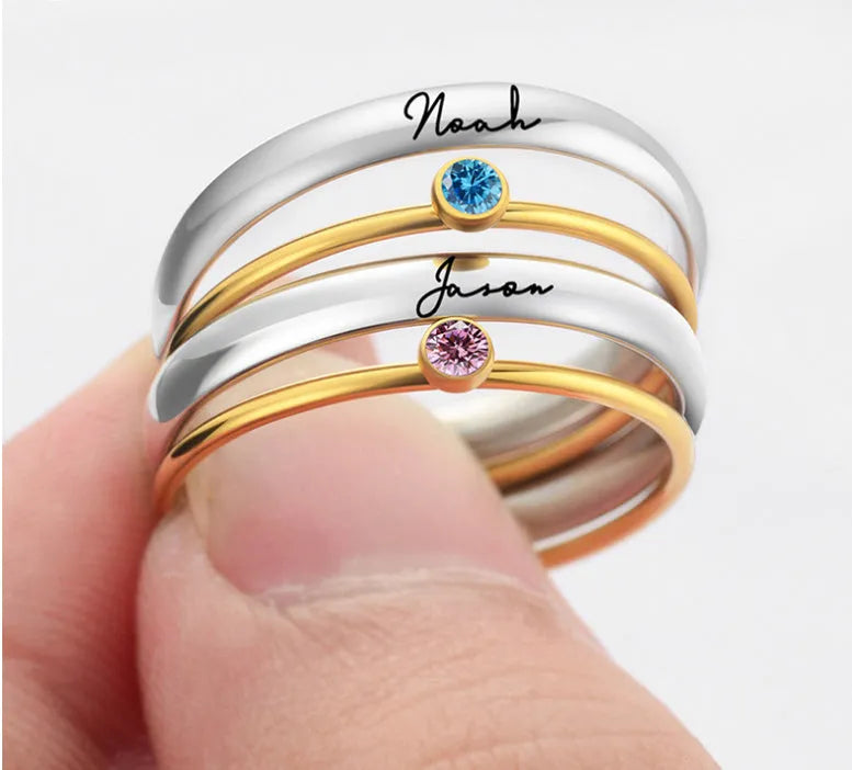 December colour birthstone engraved titanium steel ring with geometric design and two-tone finish.