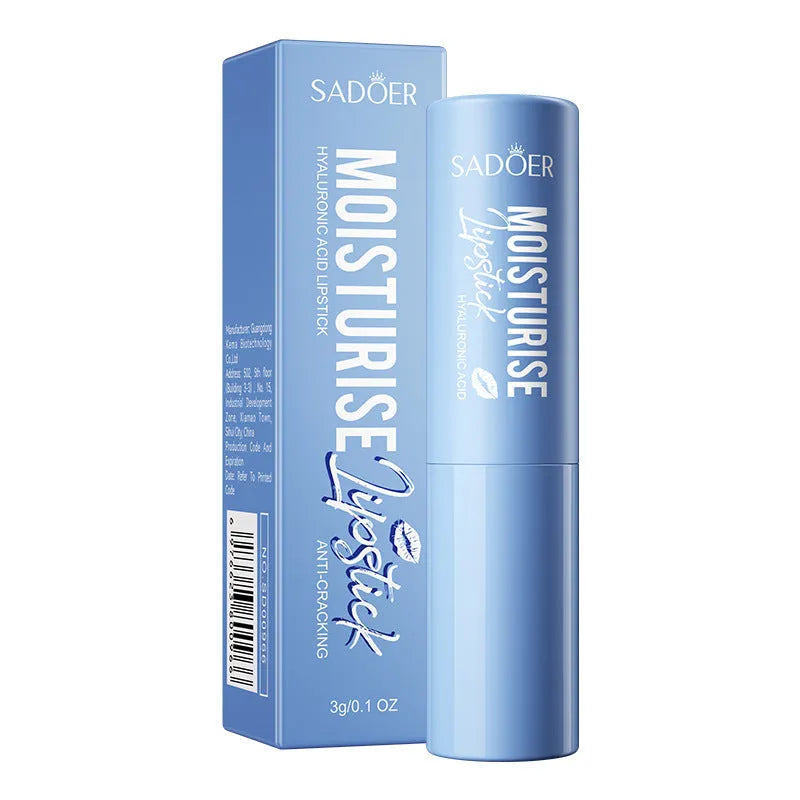 Anti-chapped moisturising lipstick tube with hyaluronic acid and vitamin E labelling