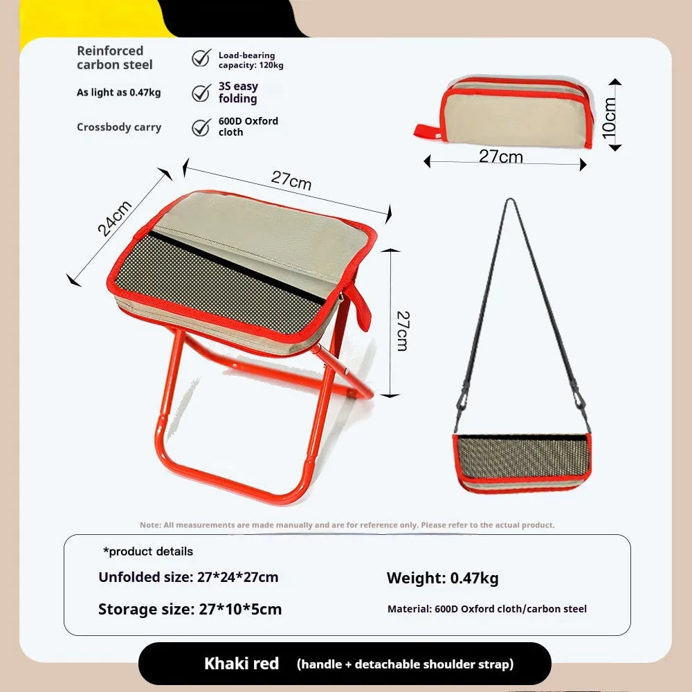 Lightweight foldable camp stool in pencil box design with Oxford cloth fabric