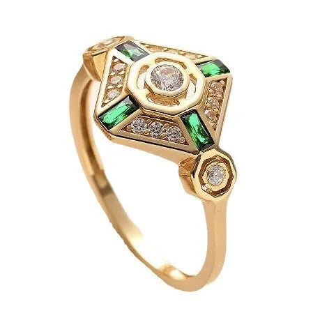 Square geometric women's fashion ring in lvzuan colour with an electroplated finish.