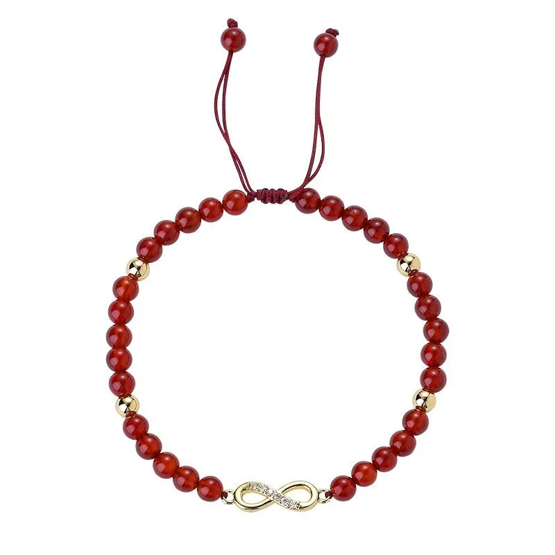 Hand-woven natural red agate bracelet with diamond pattern beads in ethnic style