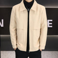 Men's polo collar casual jacket in cotton blend fabric, khaki colour, regular sleeve length