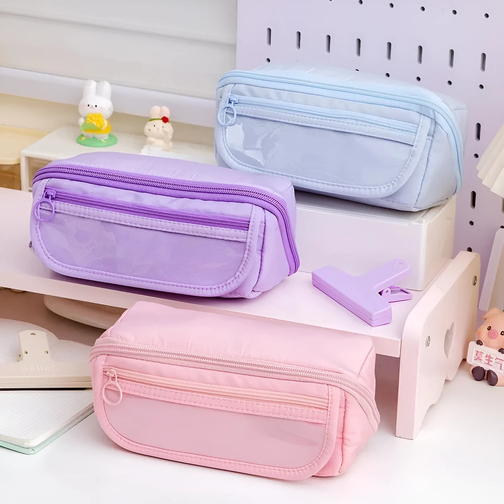 Canvas pencil case with 10-layer flip design in multiple colour options