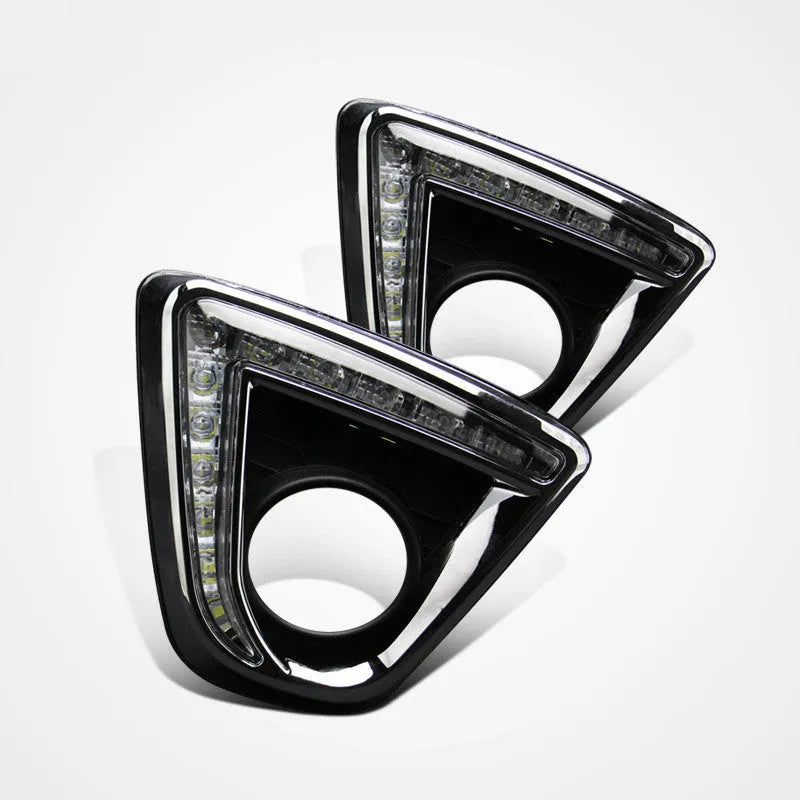 Pair of electroplated Mazda CX-5 daytime running light LED bulbs on a white background.