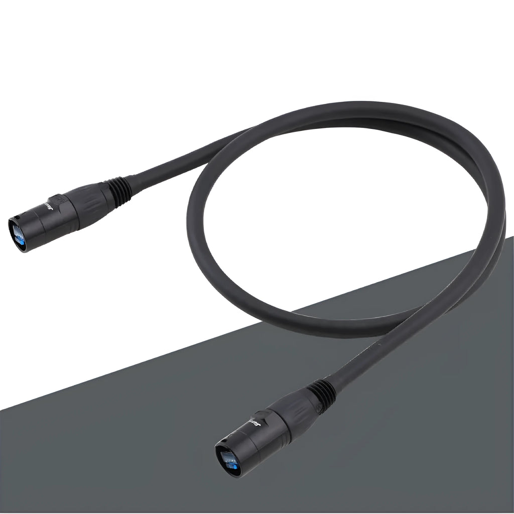 Black CAT6 RJ45 network extension converter cable with plugs, showing length options from 1 to 50 metres.