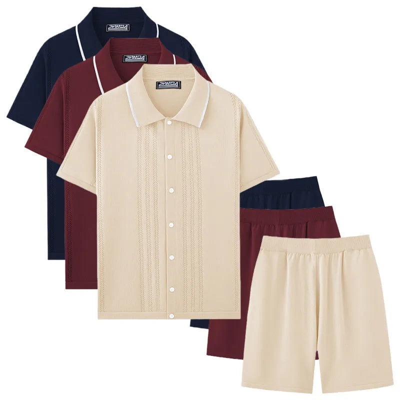 Business casual short sleeve knit sweater and matching shorts set in Tencel viscose fabric.