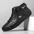 Men's brown octopus-design high-top Martin boots with rubber sole and sewn accents.