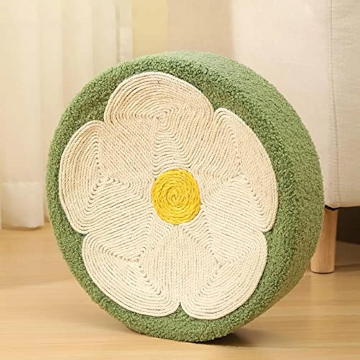Green sisal cat scratcher bowl lounge bed with round deep design measuring 39cm diameter