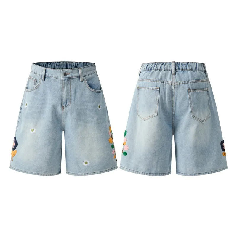 Retro style loose fit shorts in washed cotton cloth with a half elastic waistband, shown in grey colour A636.