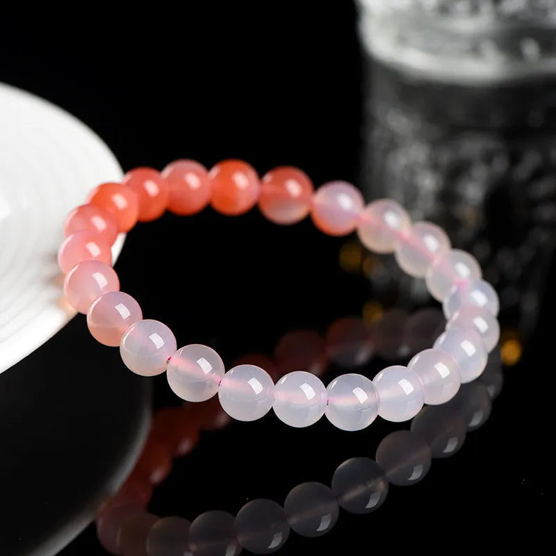 Natural Yanyuan agate bracelet with gradient colour and geometric beads on a wrist