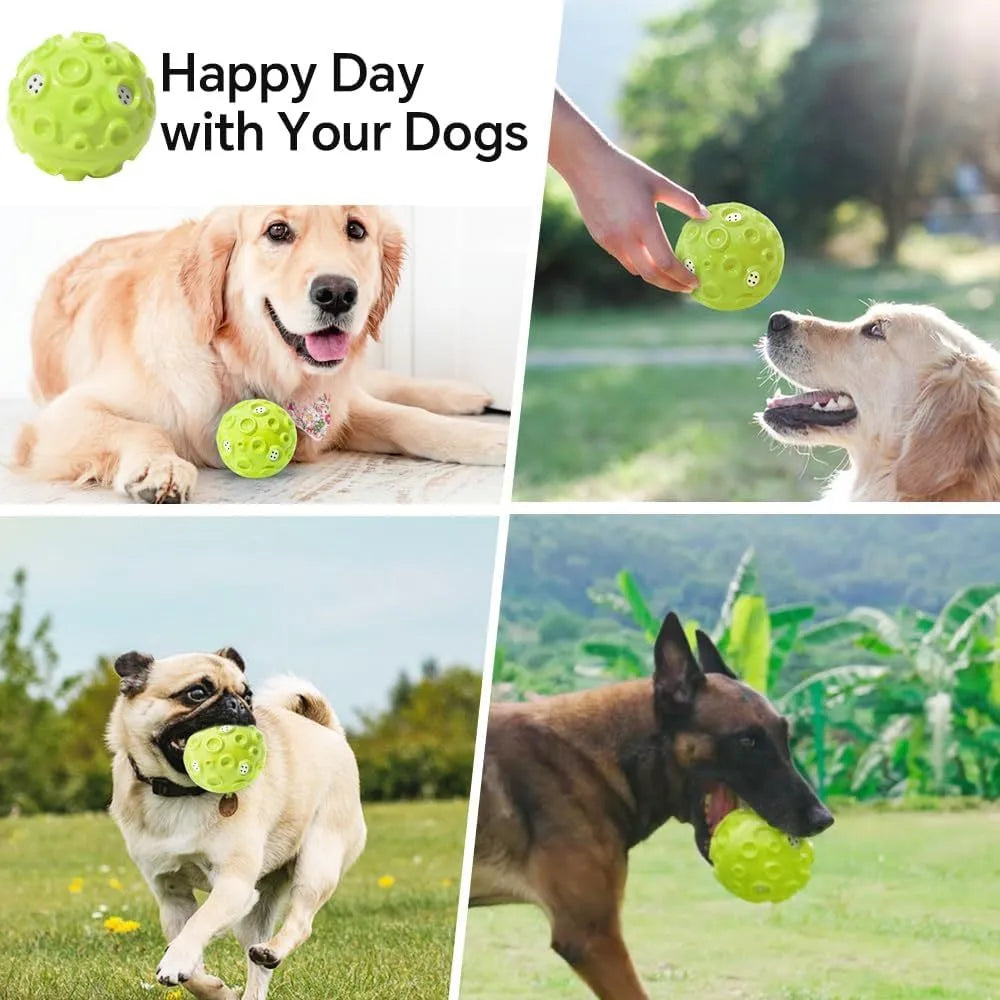 Colourful rubber dog toy ball with textured surface for aggressive chewers and anxiety relief