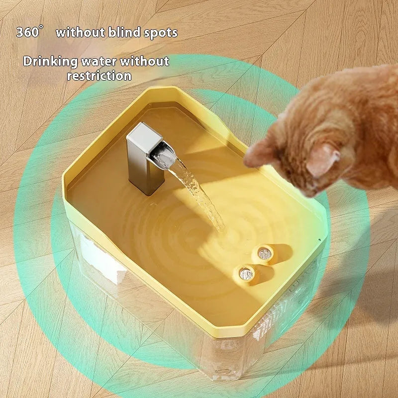 Automatic cat water fountain with circulating filtered water in matte grey transparent finish