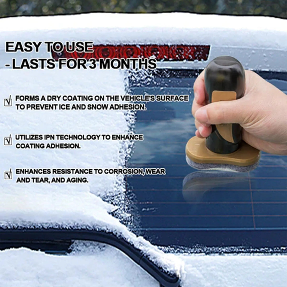 Compact car snow brush with hydrophobic nano coating spray bottle.
