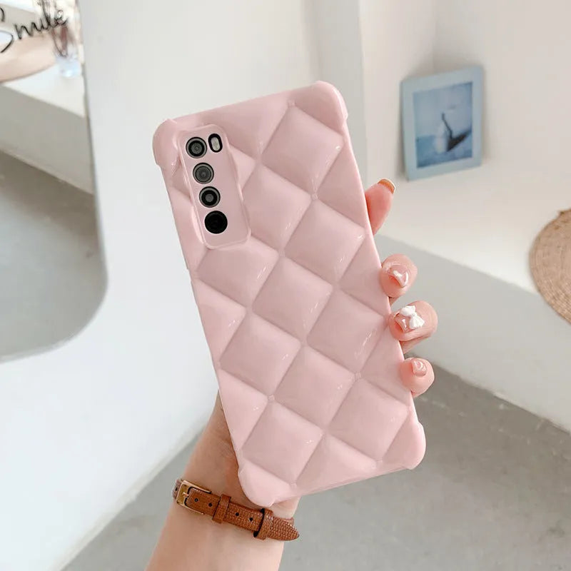 Solid colour silicone diamond phone case for Huawei P40 Pro smartphone on a table