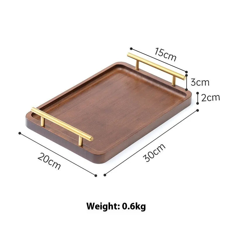 Brown handle bamboo barbecue serving tray with square shape and solid colour pattern