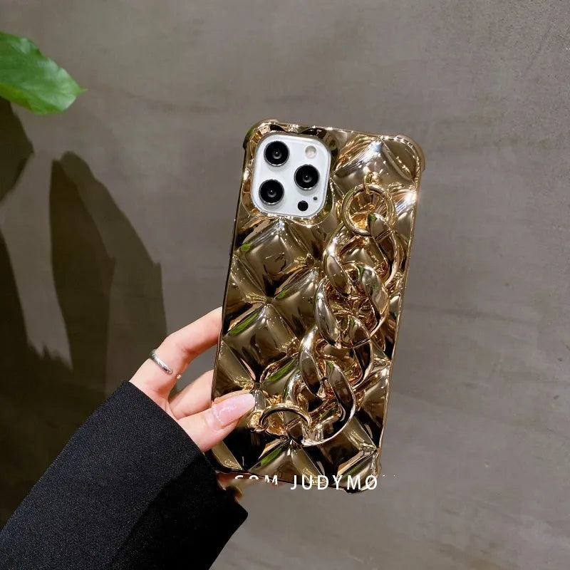 Gold chain diamond shell silicone phone case for compatible Apple iPhone models