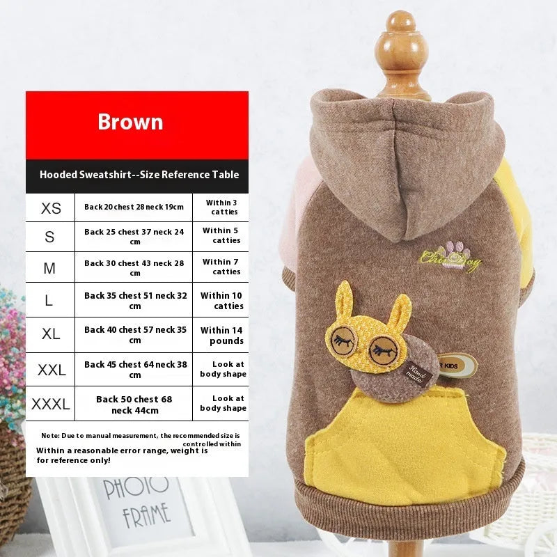 Cotton pet sweatshirt for dogs and cats in brown, green, and pink colours