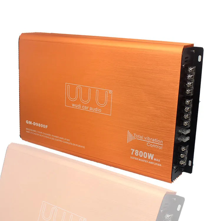 Car four-way power amplifier 9800F, 4-channel 12V 7800W, aluminium alloy body, 2.7kg