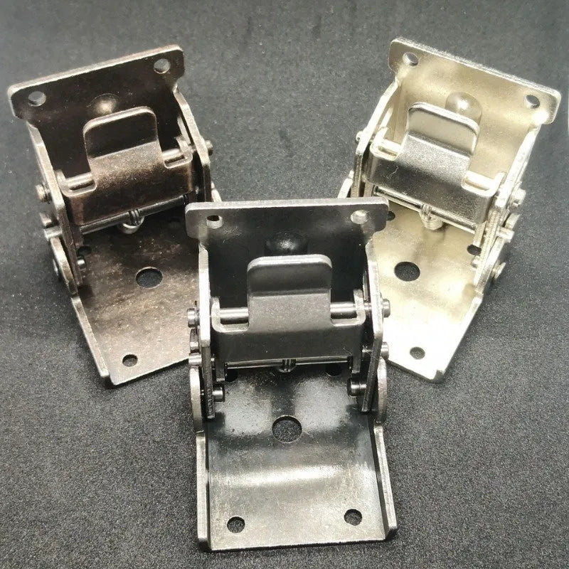 Furniture folding hinge with self-locking mechanism showing 0-90 degree adjustment