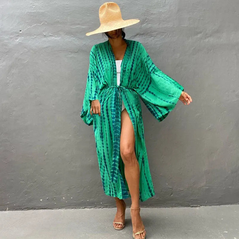 Printed loose cotton beach cover-up shirt for women in multiple DN0712 colour options.
