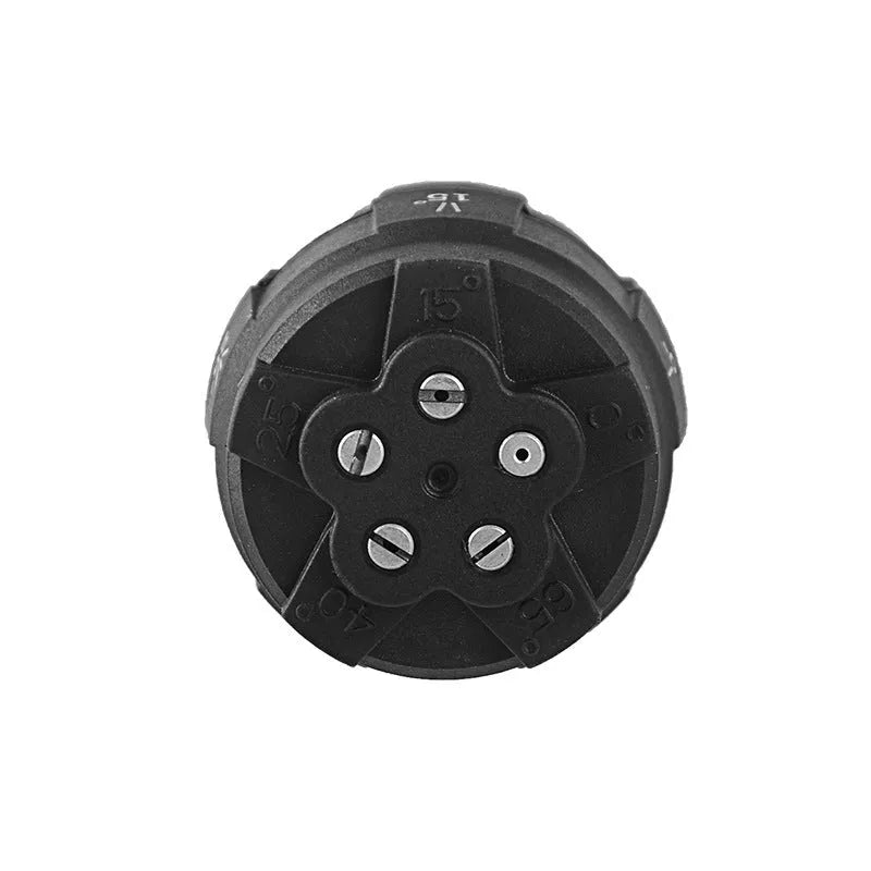 Five-in-one adjustable nozzle for high-pressure water guns made from engineering plastic