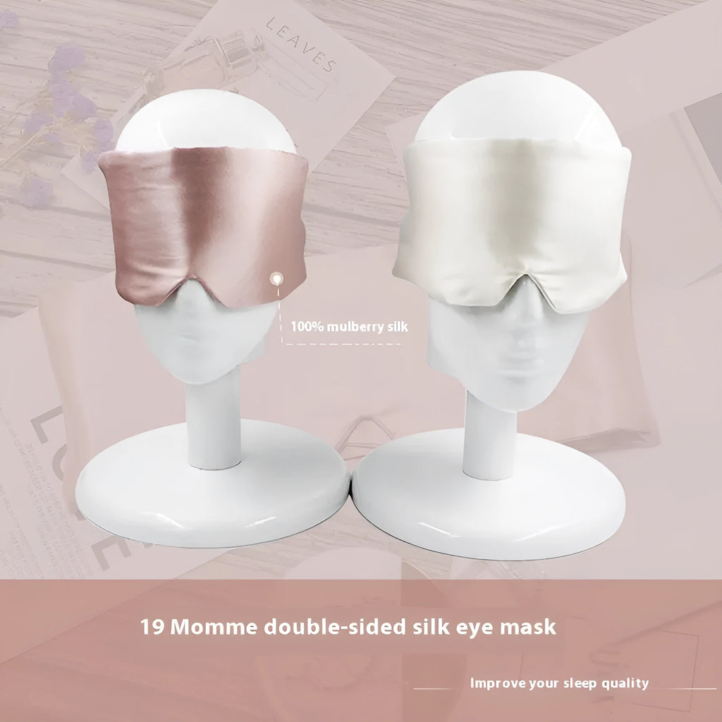Silk sleep eye mask in multiple colours including champagne gold and navy blue.