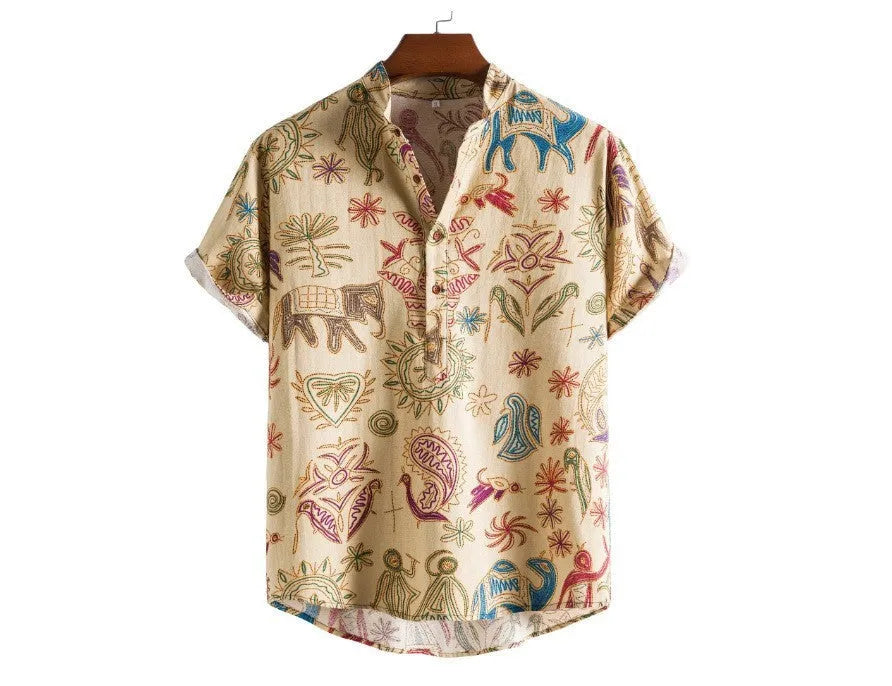 Men's plus size casual shirt with 3D digital printed pattern in cardigan style