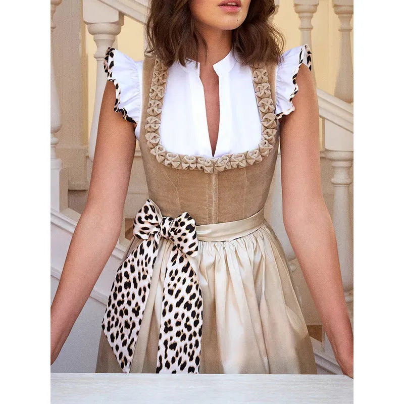 Khaki German Oktoberfest style women's dress made from cotton-polyester blend fabric