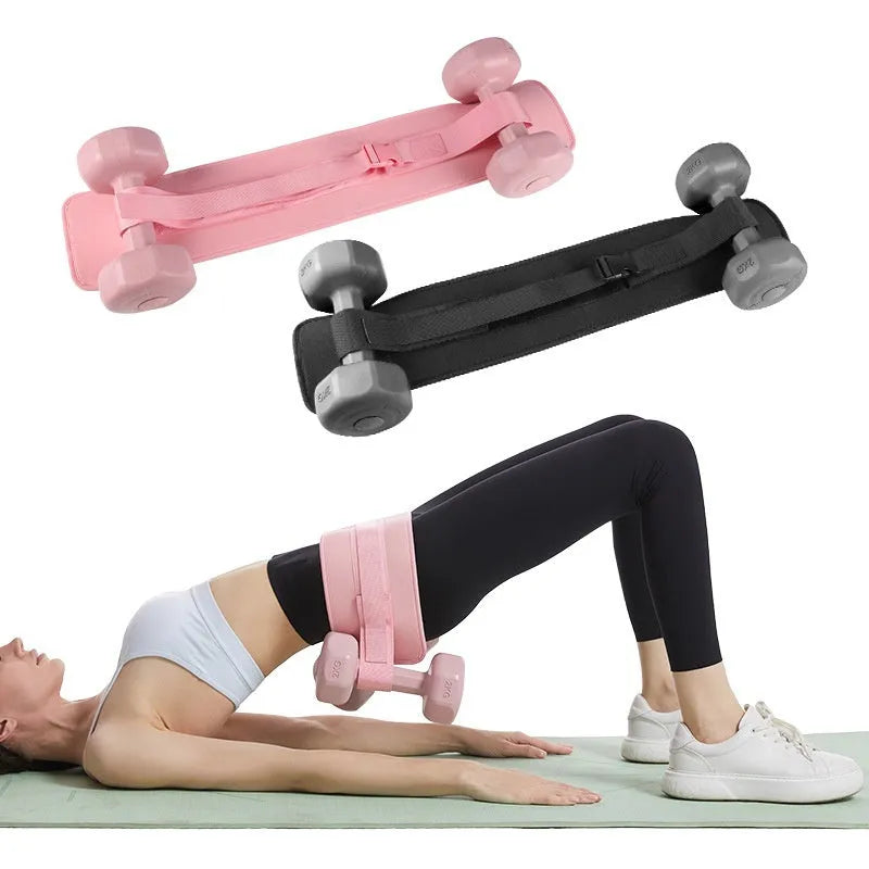 Black and pink adjustable hip bridge auxiliary strap for weight bearing fitness training