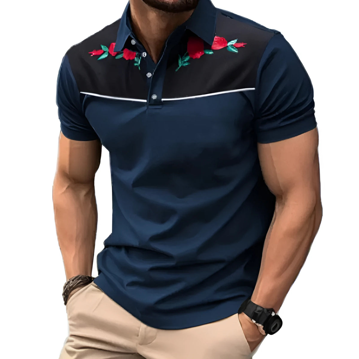 Men's short sleeve polo shirt with zipper decorations in polyester mesh fabric