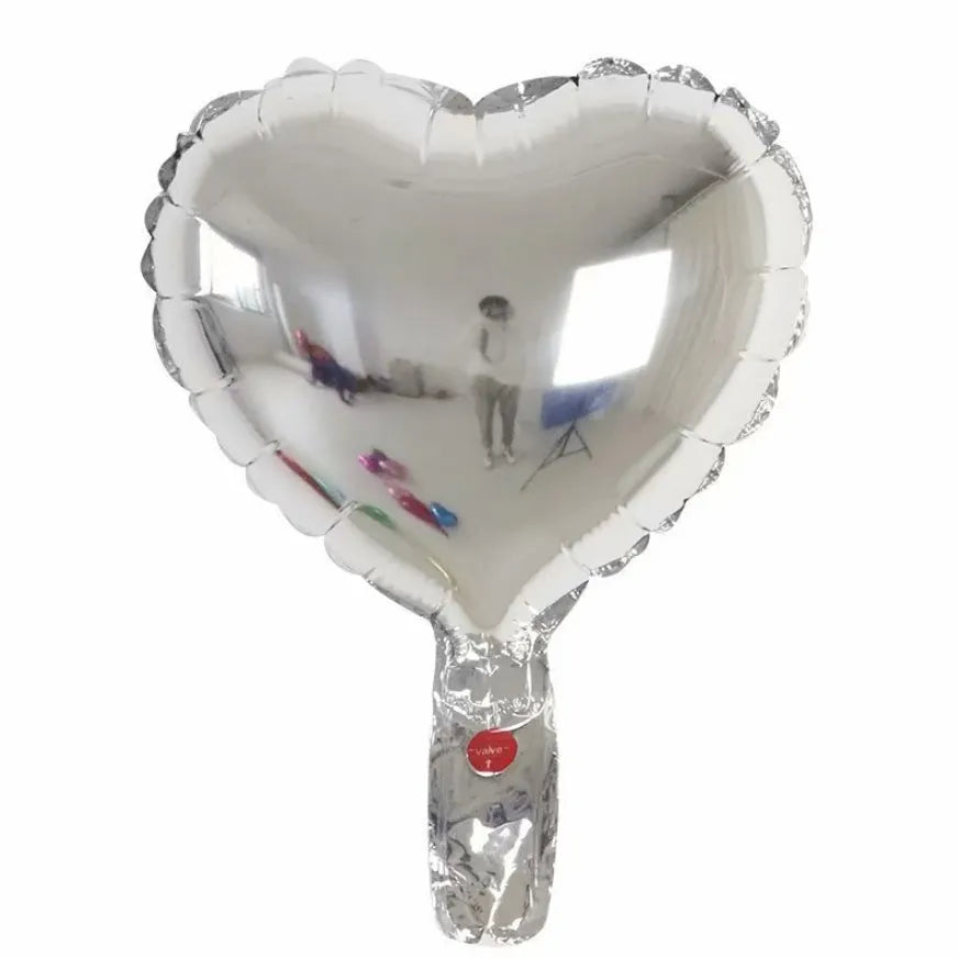 Five peach heart-shaped aluminum balloons with sparkling finish in assorted colours