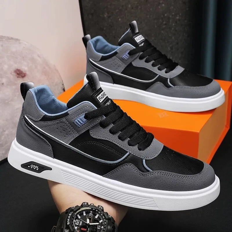 Men's low-top canvas board shoes in beige with mesh lining and round toe.