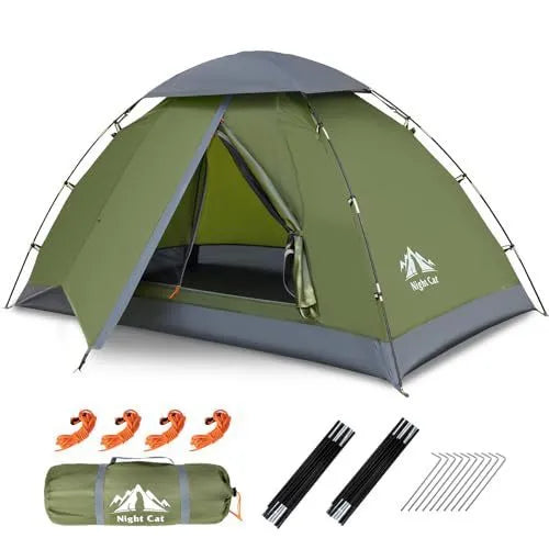 Dark green automatic instant setup two-person camping tent with waterproof rainfly
